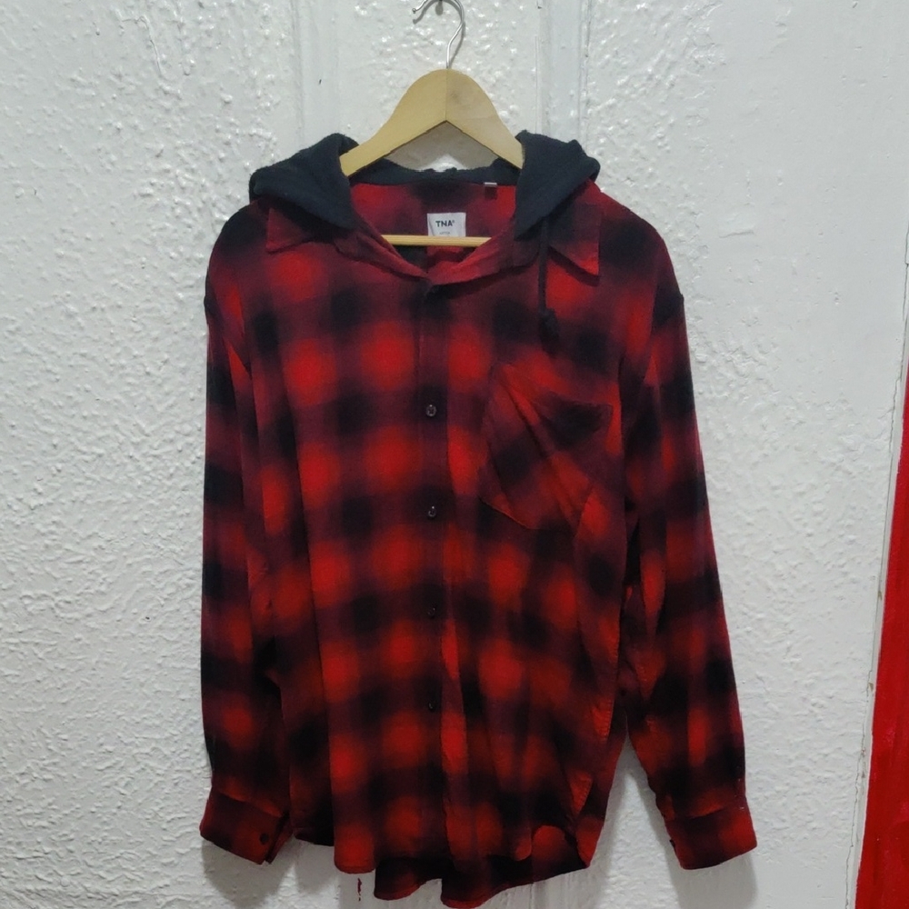 TNA Red and Black Checkered Hooded Shirt